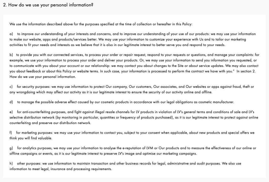 Louis Vitton privacy policy