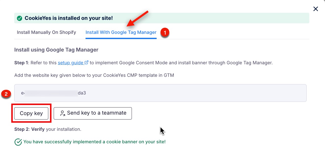 Copy code from advance settings
