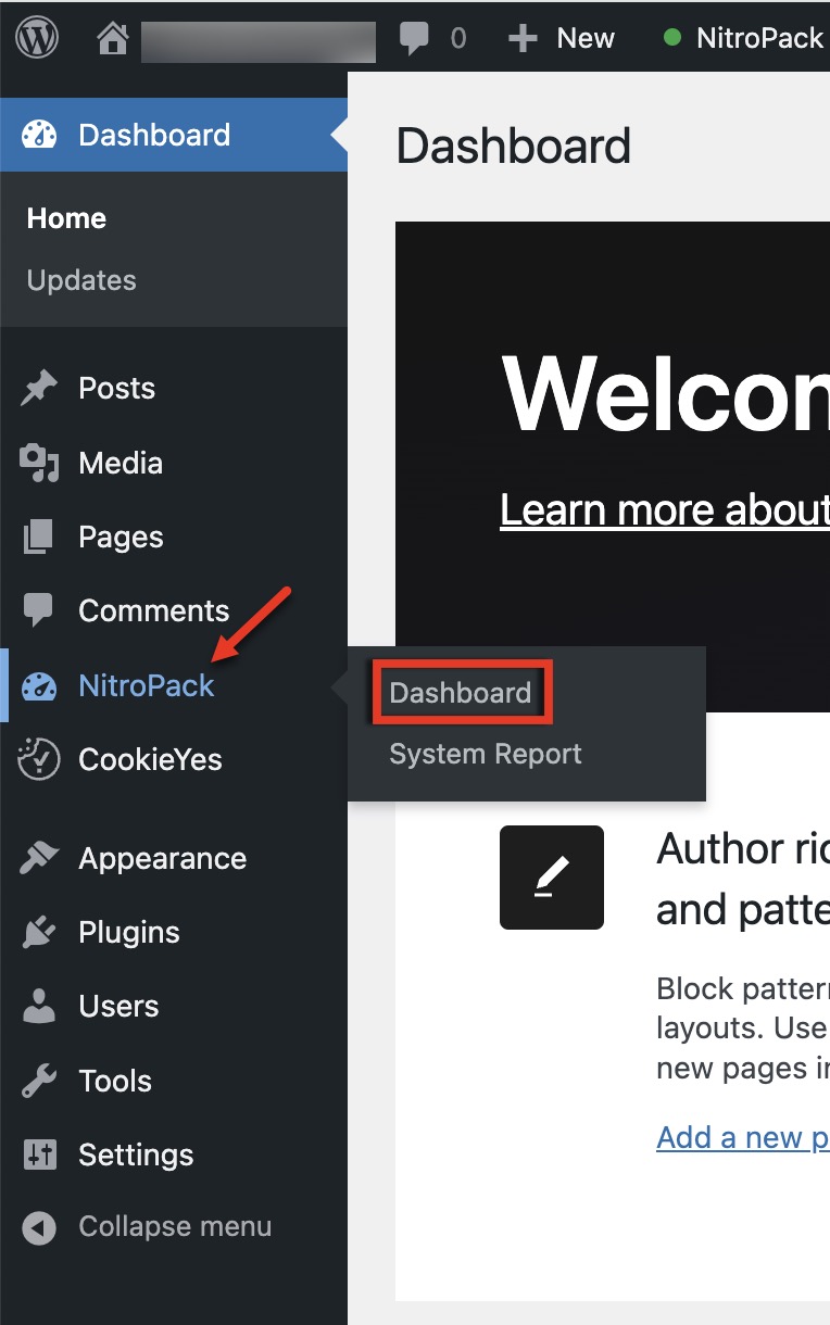 WordPress Dashboard: Nitropack
