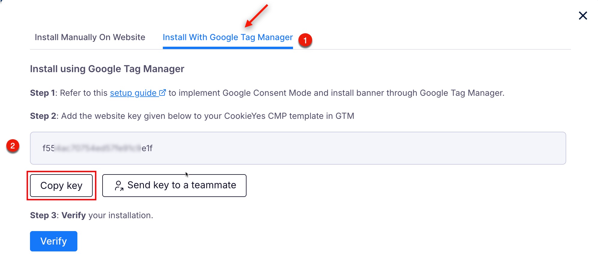 Copy code from advance settings