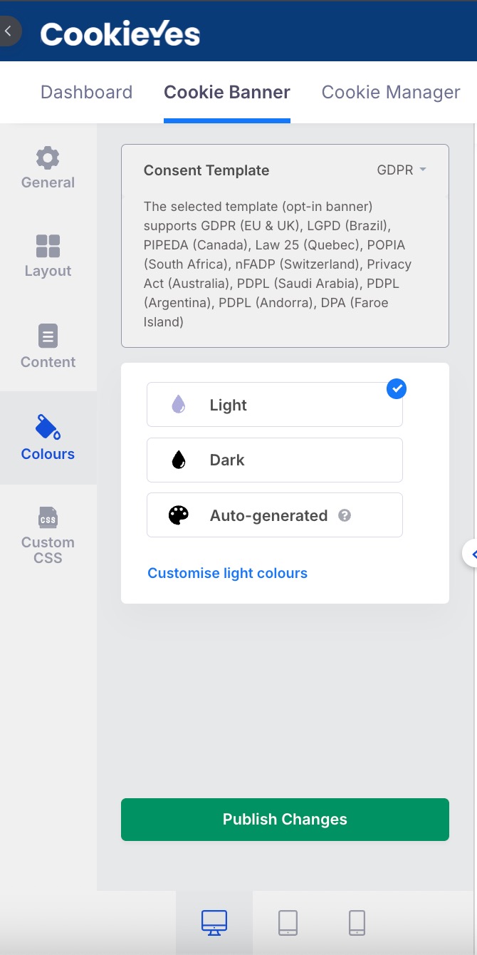 Cookie Banner Colour Customisation