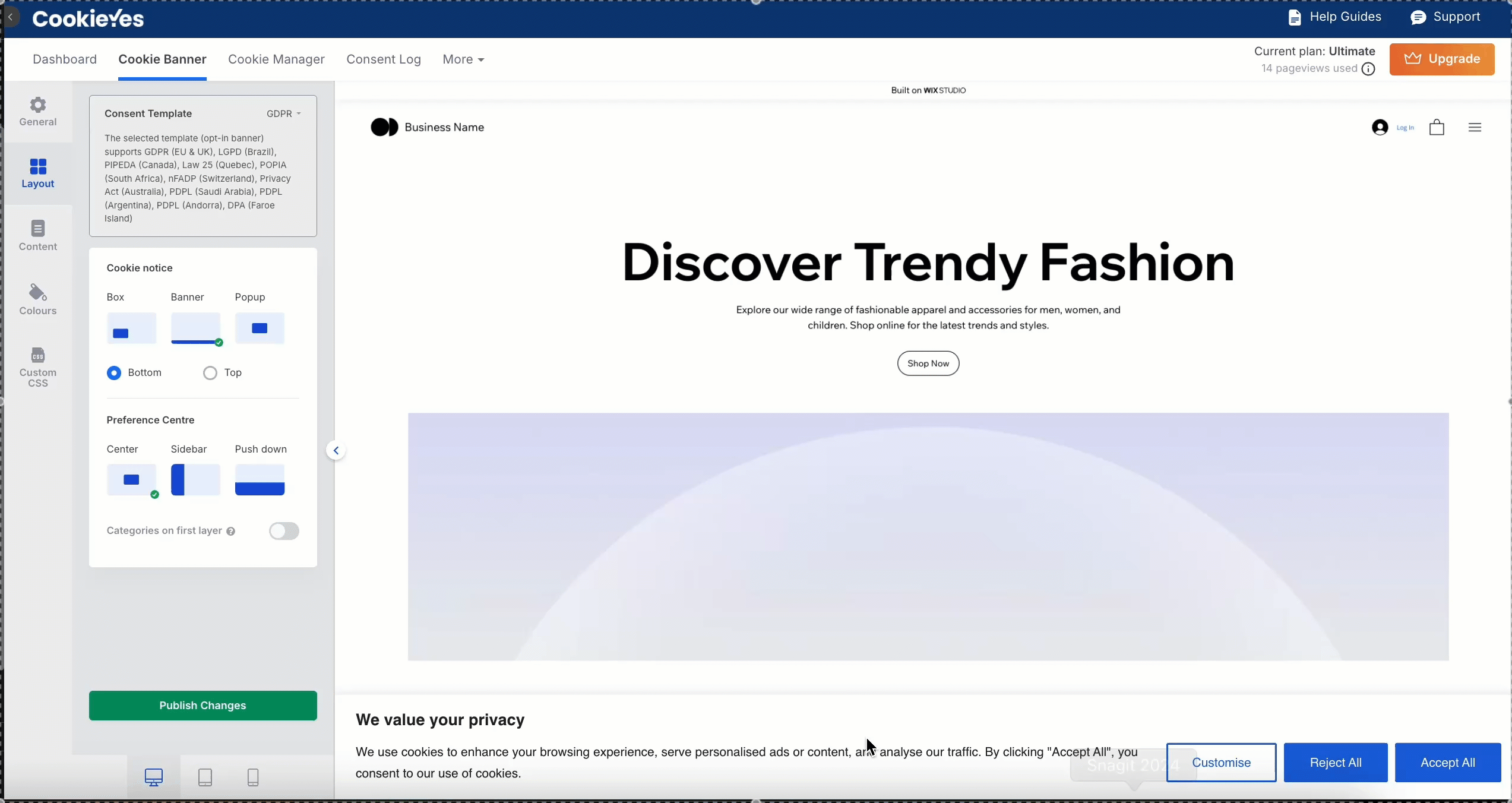 Cookie Notice with banner layout