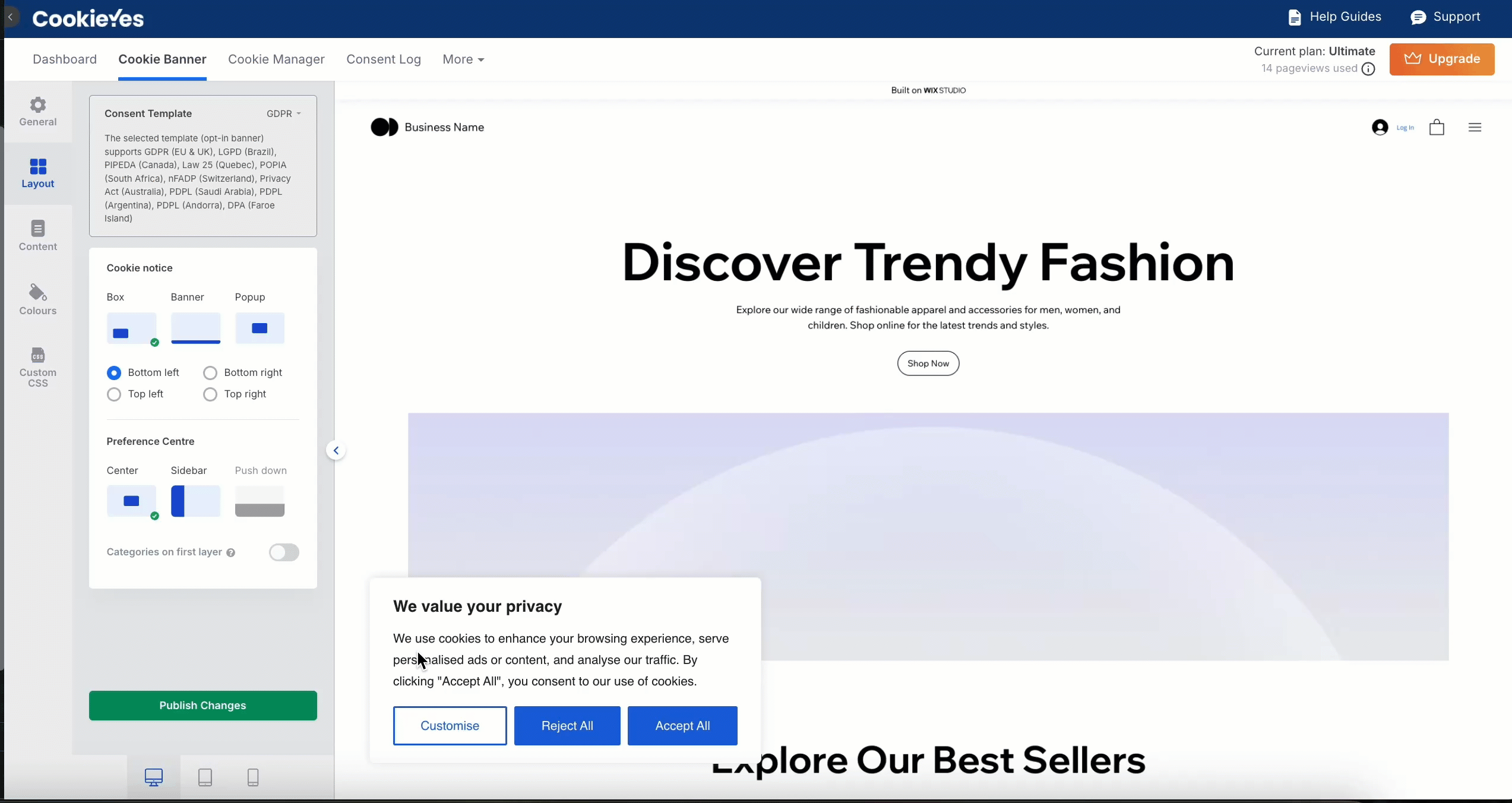 Preference Center in Box layout