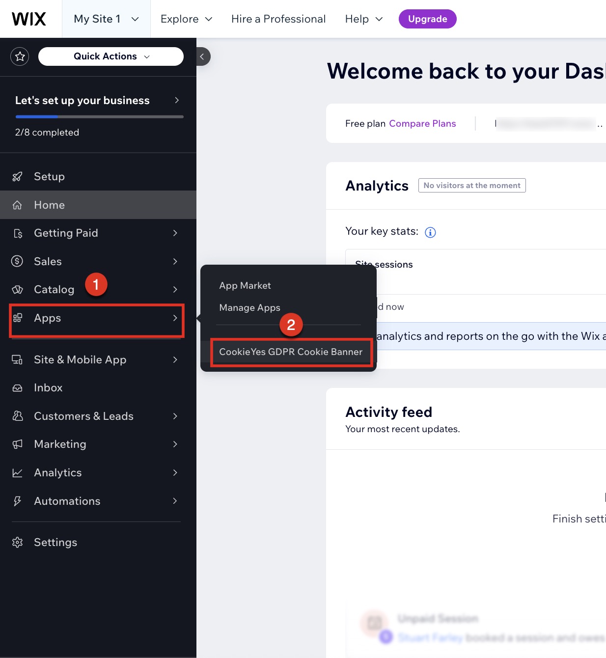 CookieYes App in Wix dashboard