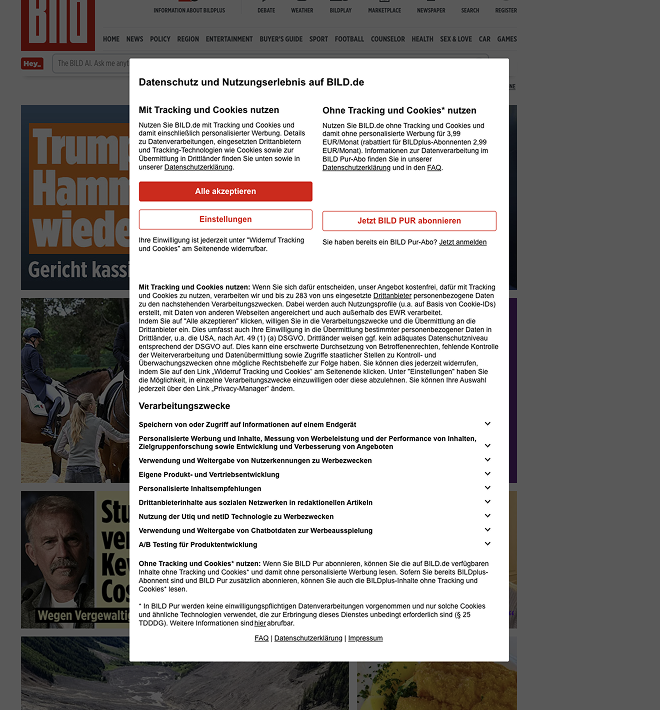 bilde consent or pay wall