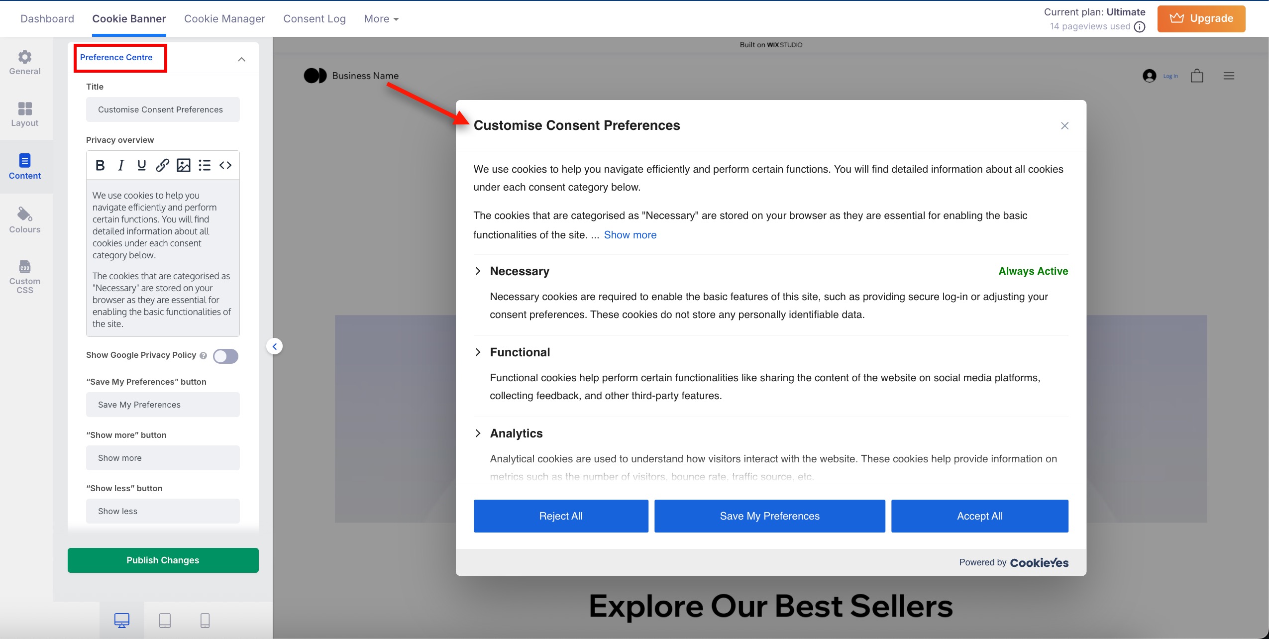 Content in Preference Centre