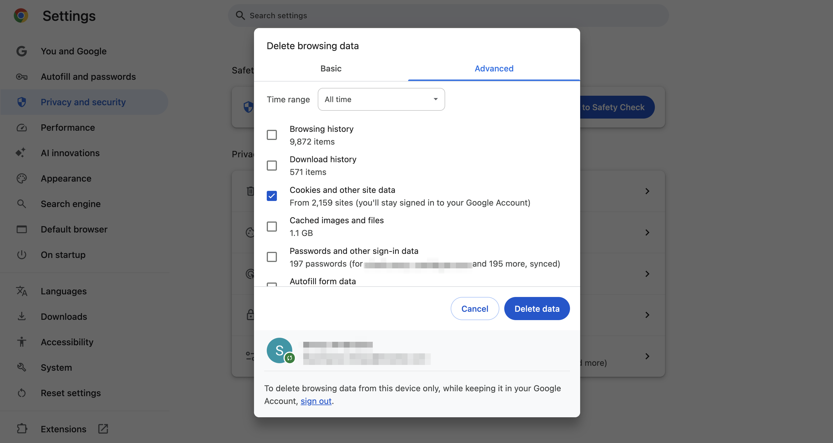 google cookies management settings