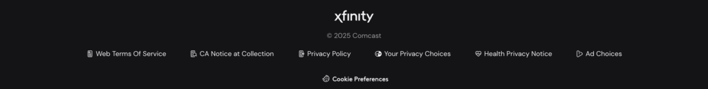 Xfinity's website features a single opt-out link for managing your privacy choices.