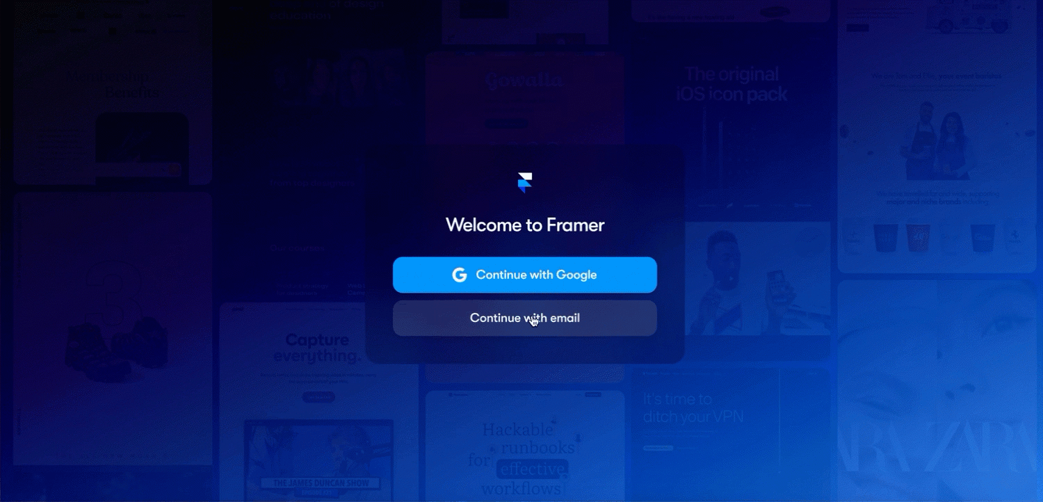 Login to Framer for adding cookie banner