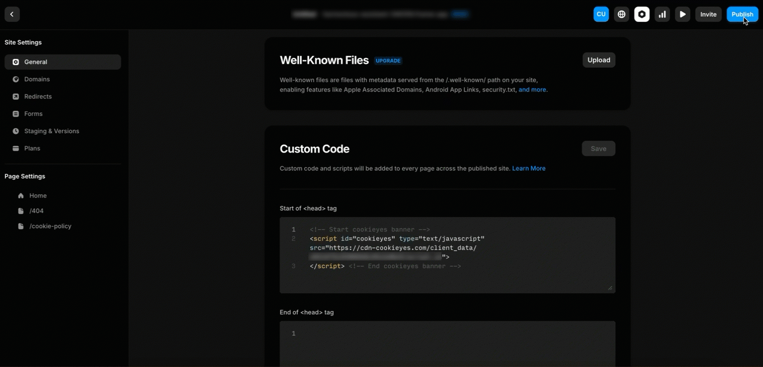 Publishing the Framer Website with CookieYes banner code