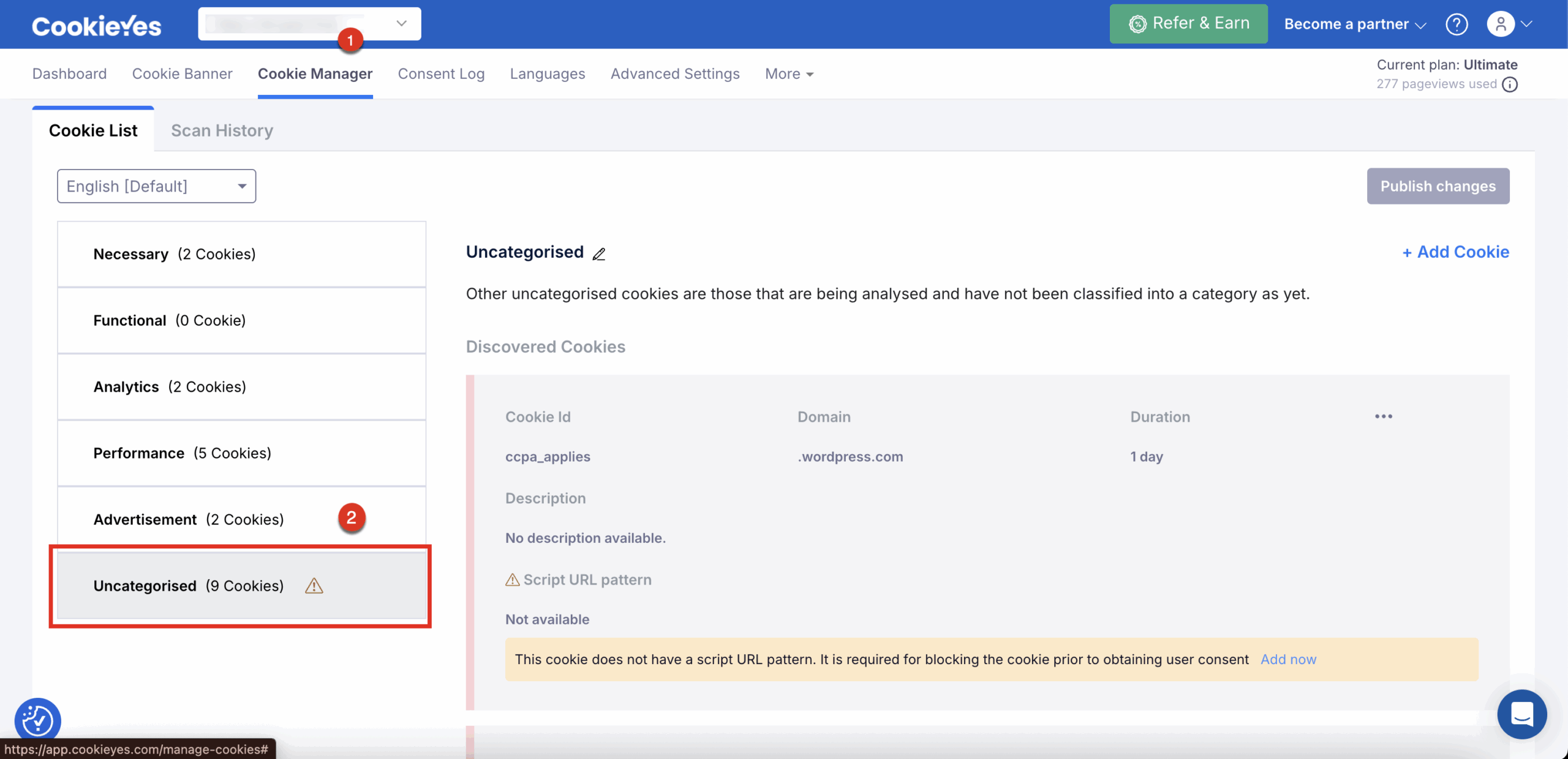 Uncategorised Cookie list