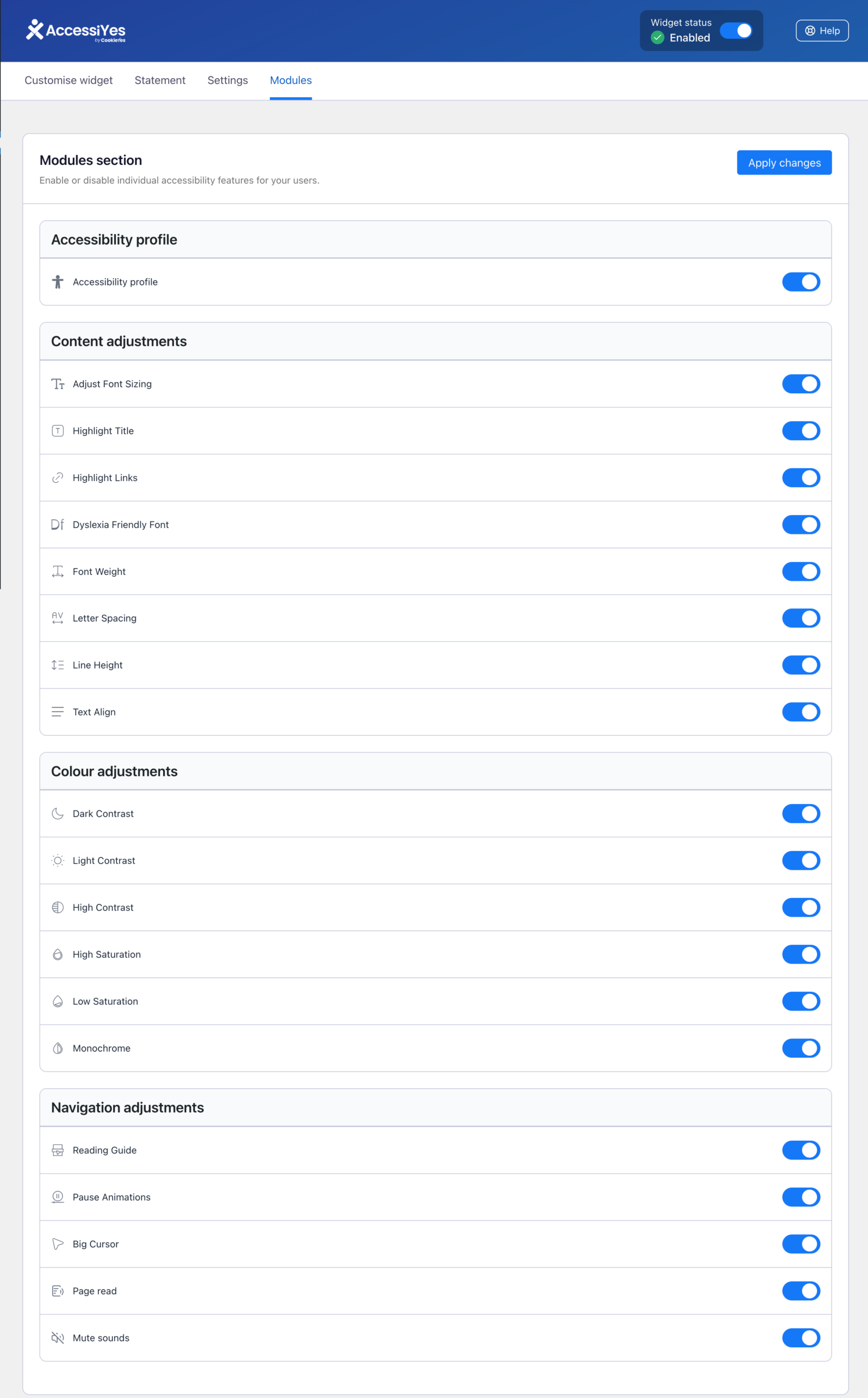 Modules Tab