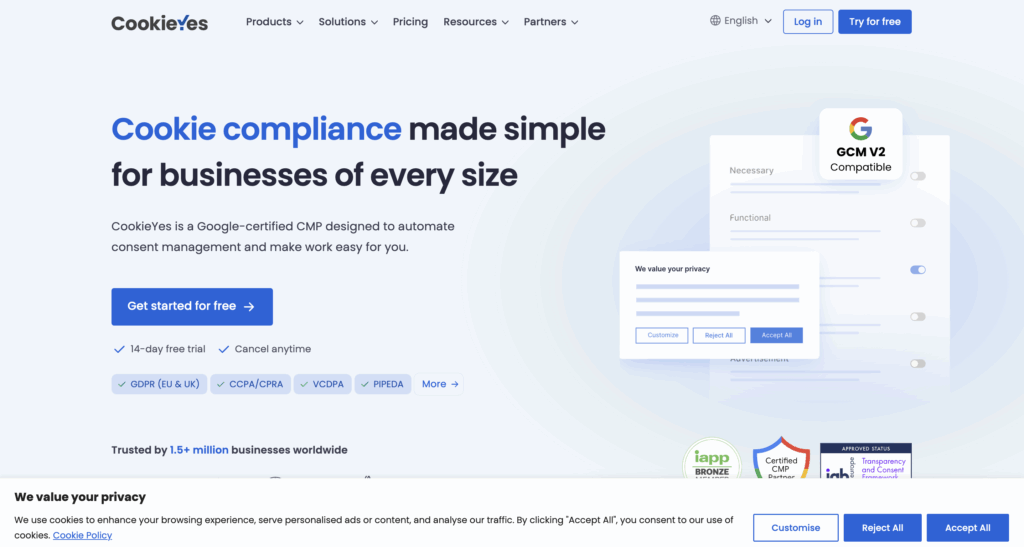 CookieYes cookie banner