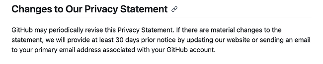 github privacy statement -changes