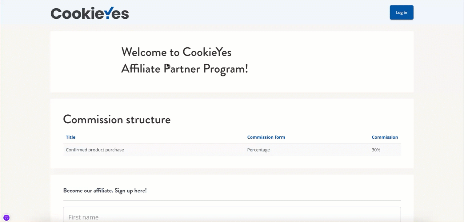 Sign up for CookieYes Affiliate Program (Tapfiliate)