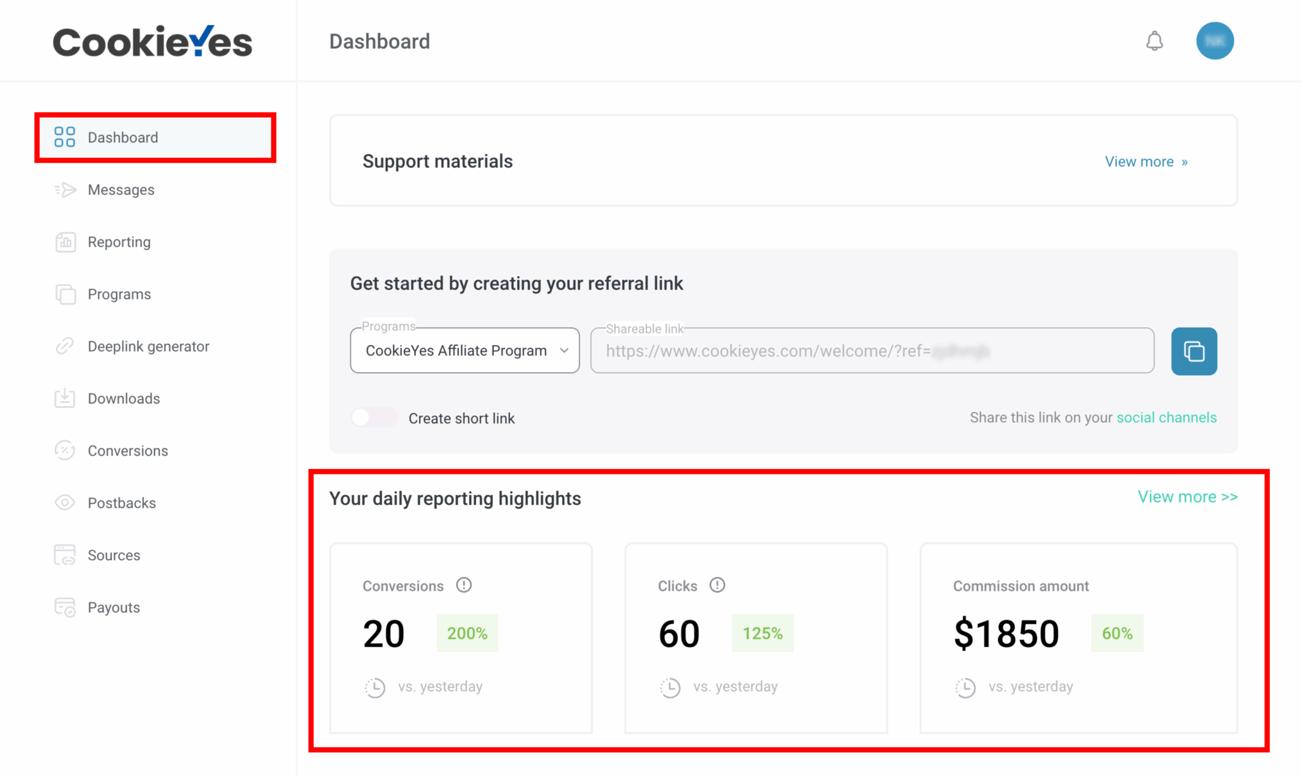 CookieYes Tapfiliate portal dashboard