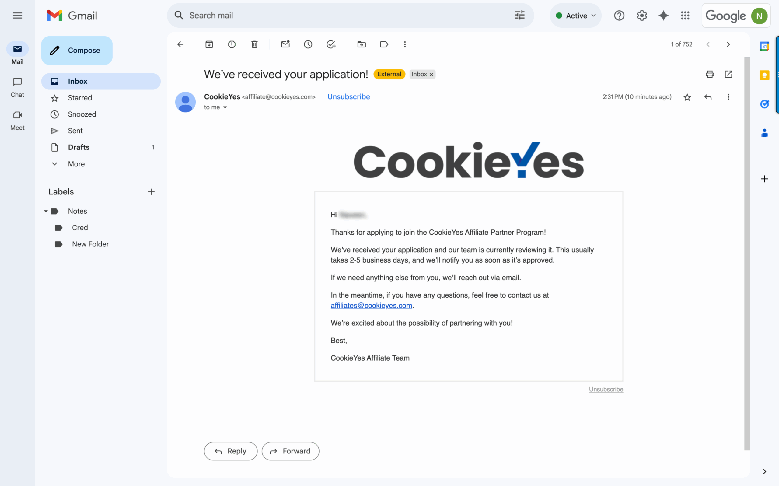 Email confirmation for profile under verification