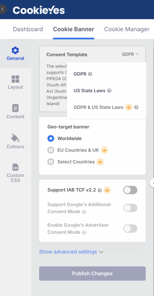 cookieyes geotargeting setting