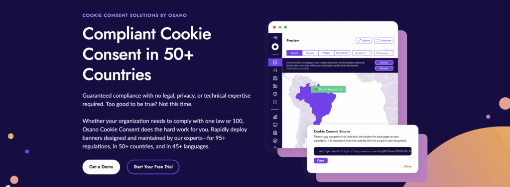 Osano Cookie solution landing page