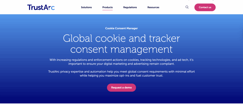 Trust Arc CMP landing page