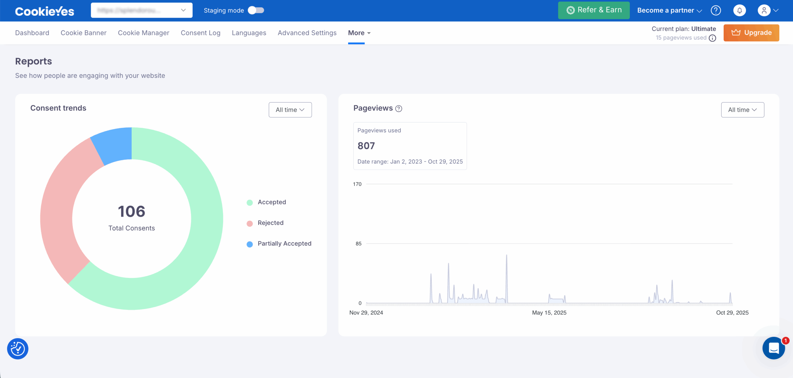 Report page in CookieYes 