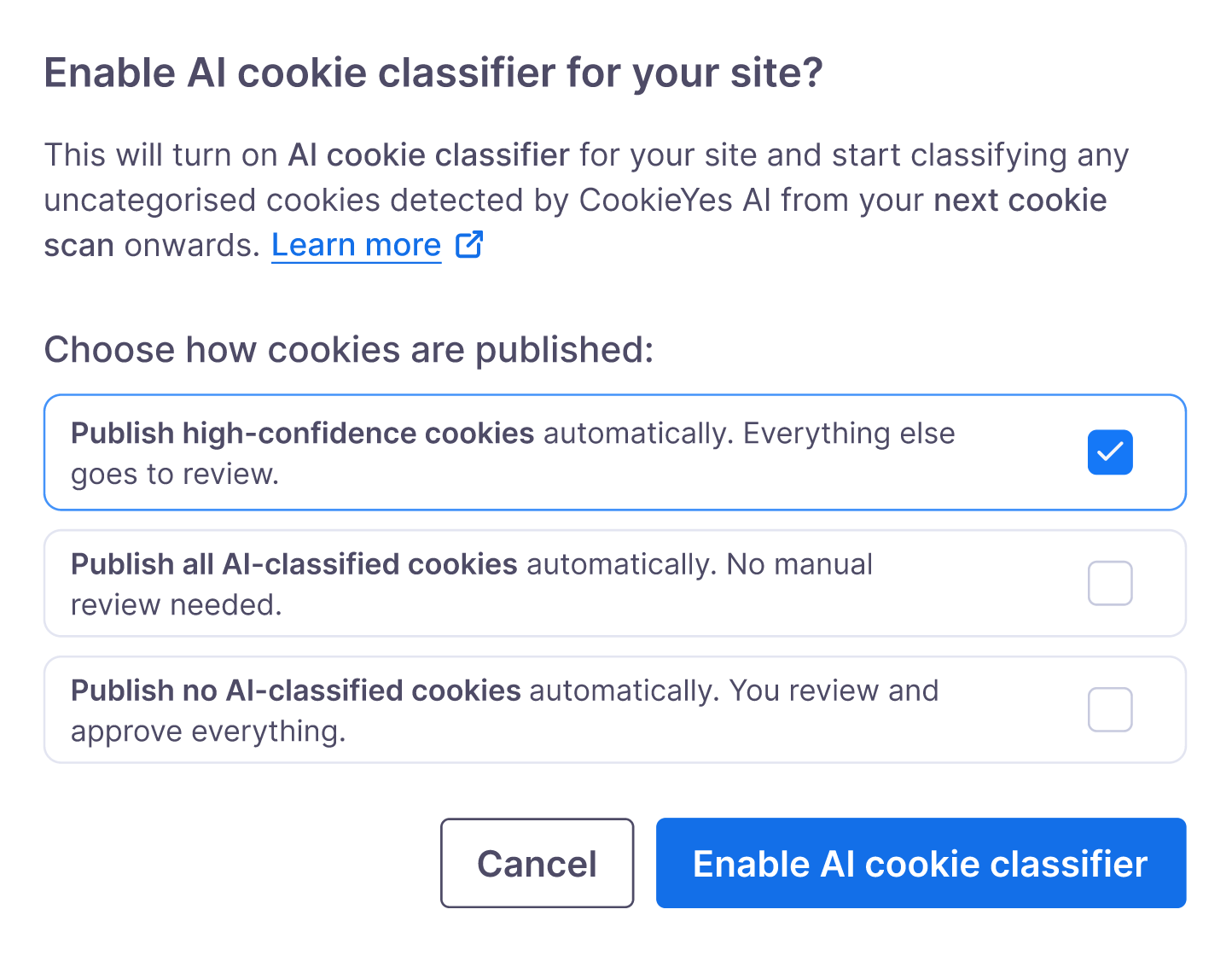 Enable AI classifier