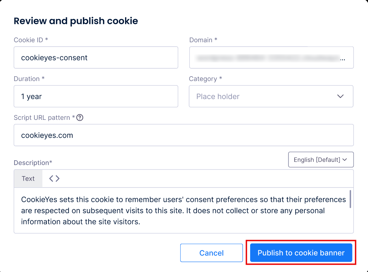 Publish to cookie banner