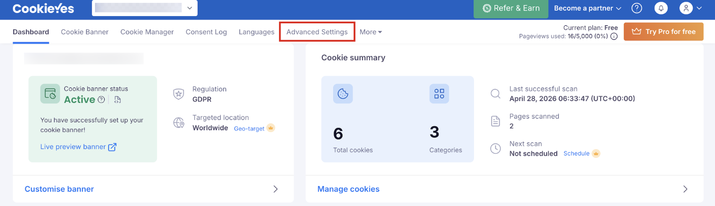 Cookieyes Dashboard