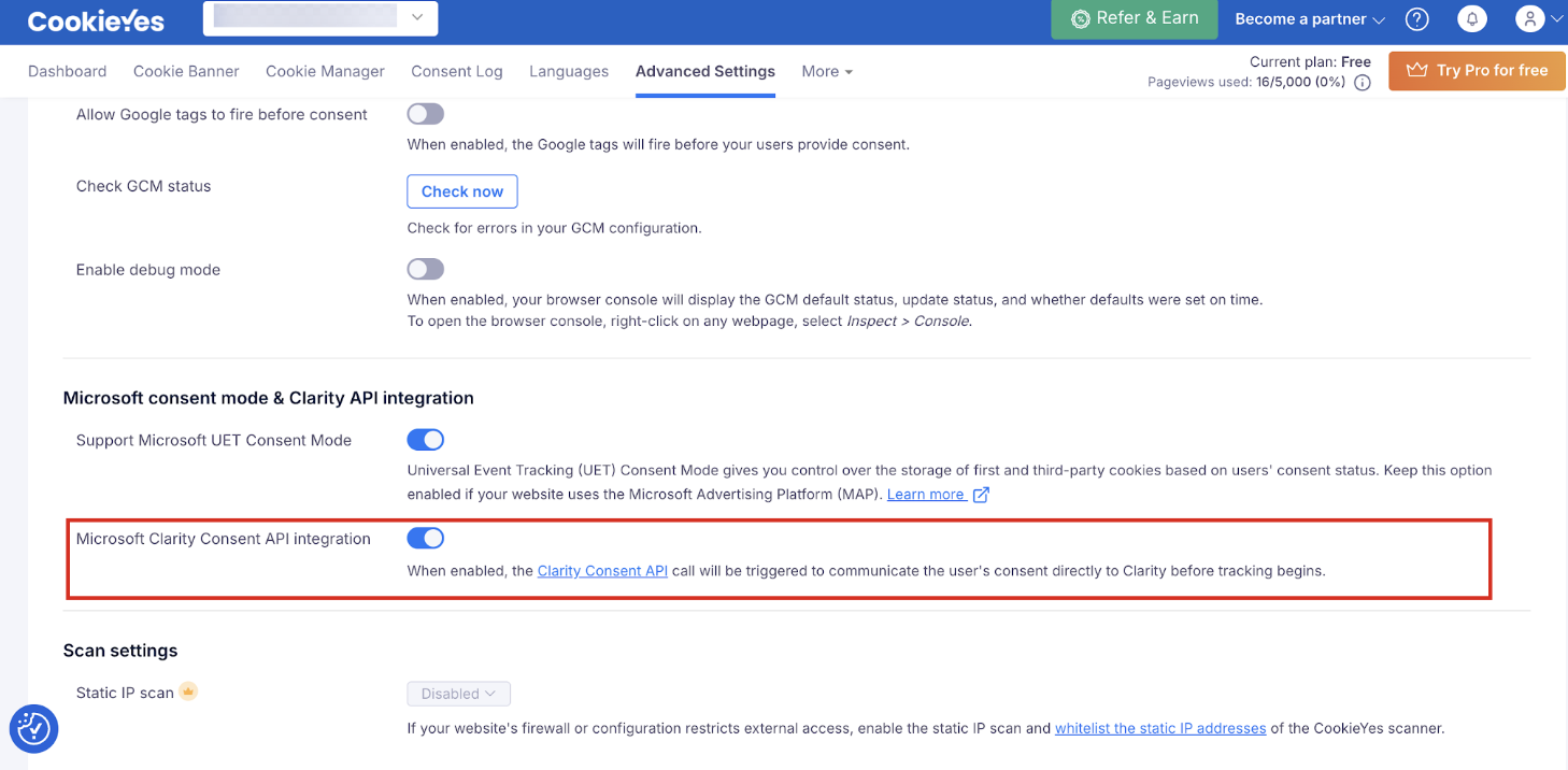 Enable clarity in Cookieyes