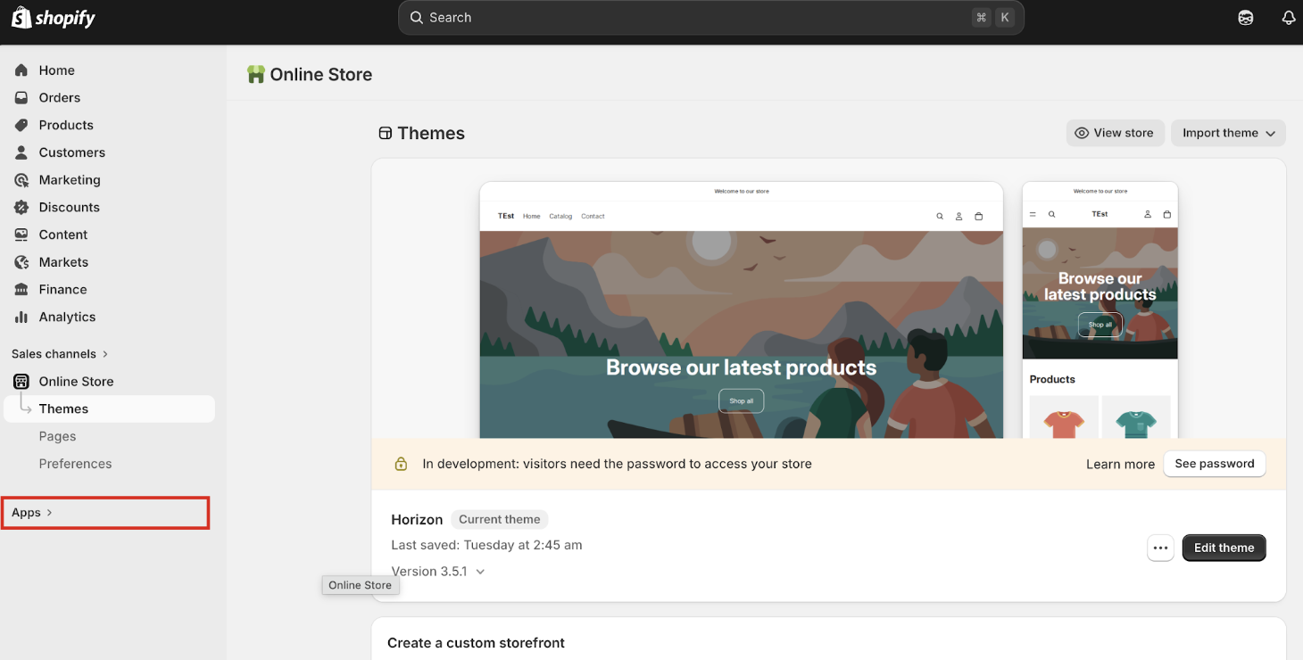 Shopify dashboard

